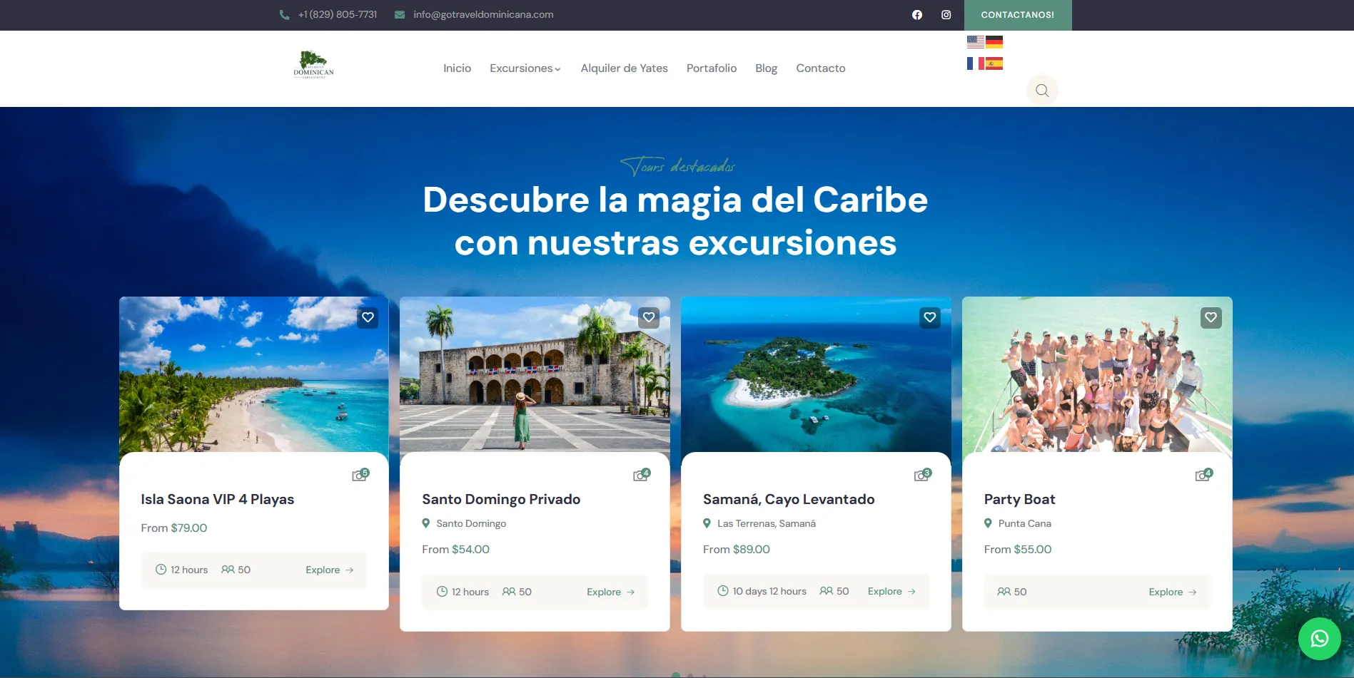 Sitio web de Go Travel Dominicana